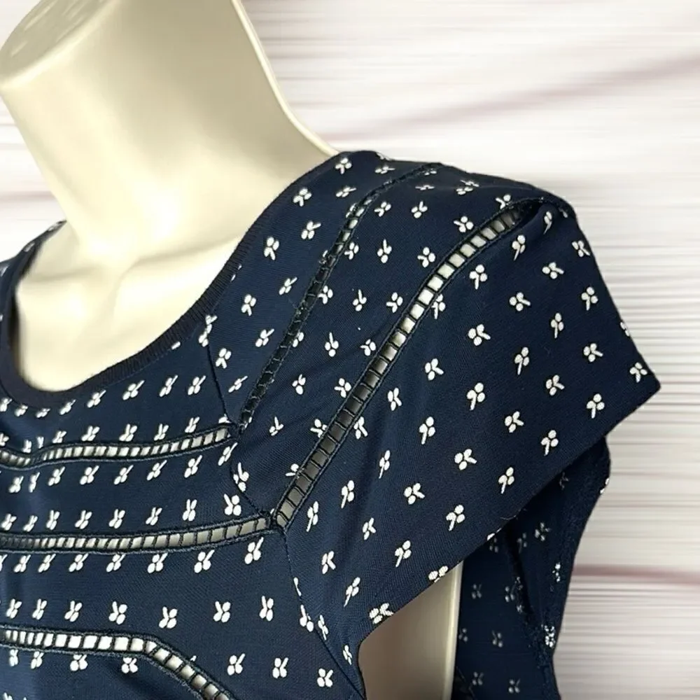 Tory Burch Midi Summer Dress Navy Blue Cap Sleeve Rayon Jersey size S